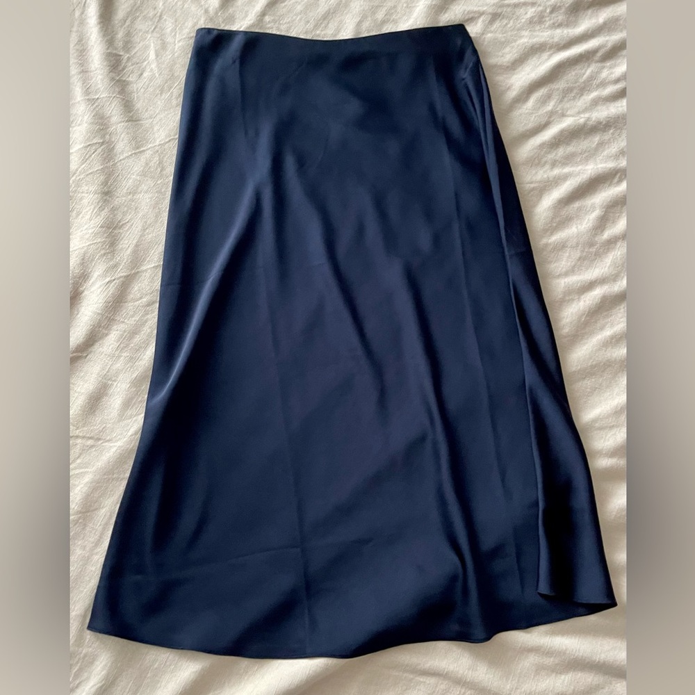 J. Crew Silk Midi Skirt - Navy M Medium